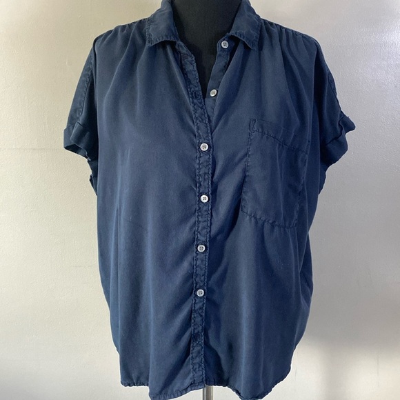 Style & Co Relaxed Fit Navy Blue Button Down Shirt Short Cuffed Sleeves Sz XL - Picture 1 of 6